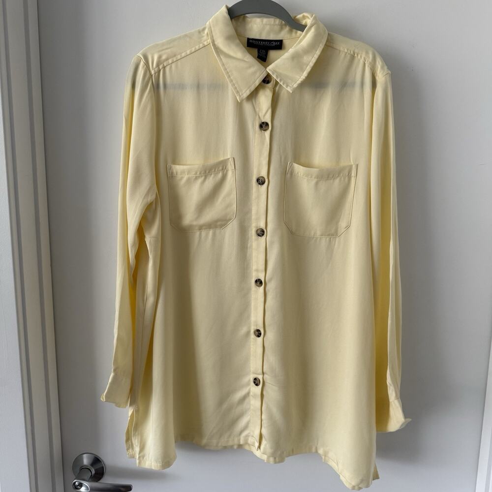 Womens Butter Yellow button up shirt Tencel Size P XL NWT Monterey bay company